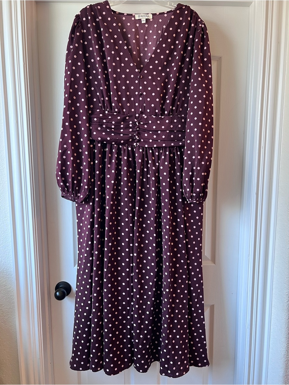Ritera Maroon Deep Purple Plum Polka Dot Midi Dress 2XL